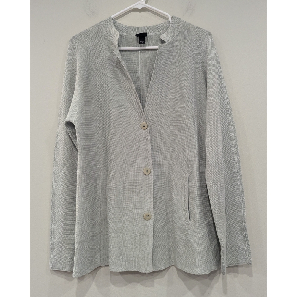 Eileen Fisher Green Silk Cotton Knit Cardigan Size Medium
